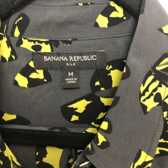 Banana Republic Gray Yellow Black Silk Blouse Top Size Medium Long Sleeve Pocket - Picture 7 of 13